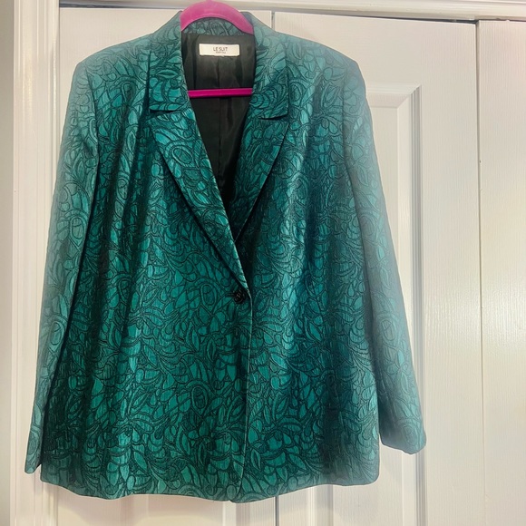 Le Suit Jackets & Coats Jacquard Emerald Green Suit Jacket Poshmark